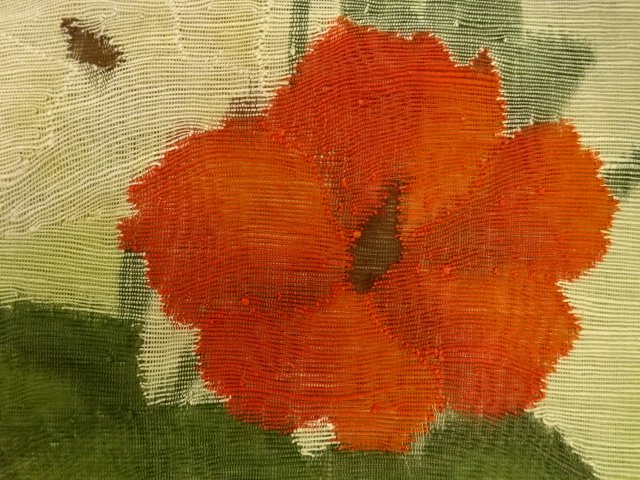  アンティーク　紗紬　草花模様織り出し名古屋帯